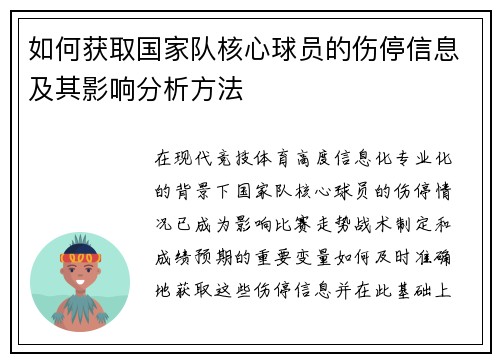 如何获取国家队核心球员的伤停信息及其影响分析方法